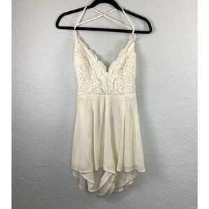 Lulu's Cream Romper Open Back Large Lace Coquettish Bridal Summer Beach Boho NWT